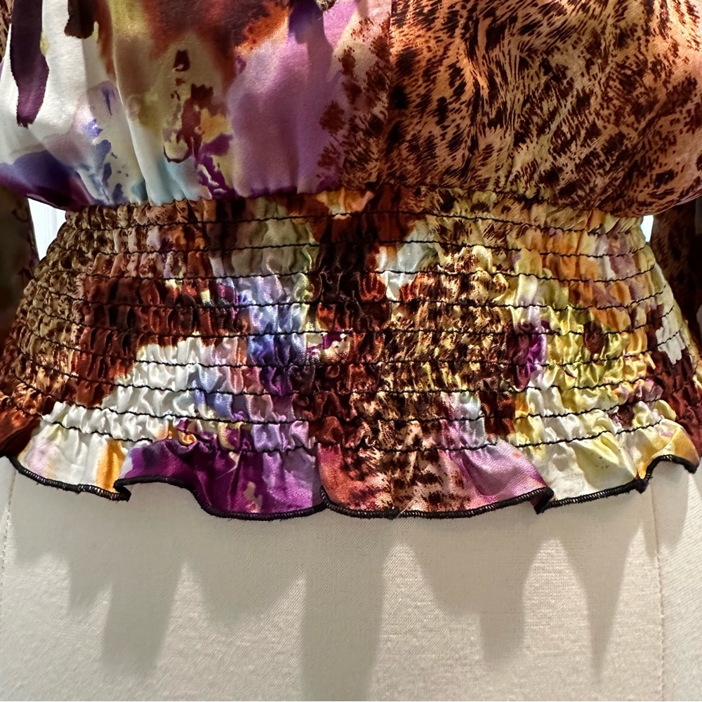 Cache 100% Silk Abstract Leopard Print Peasant Bl… - image 6